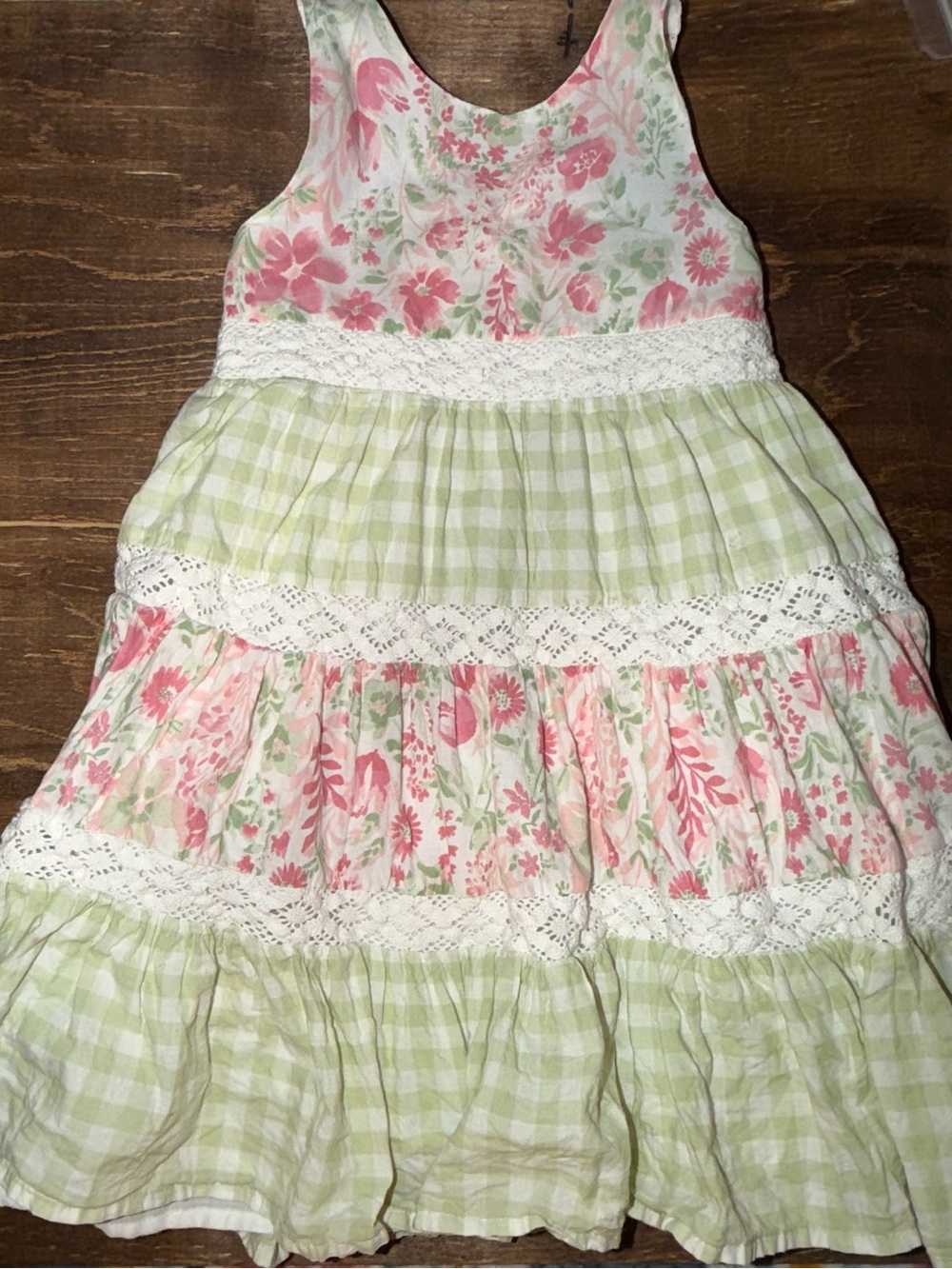 Catherine Malandrino Pink Floral and Light Green Tiered Sundress